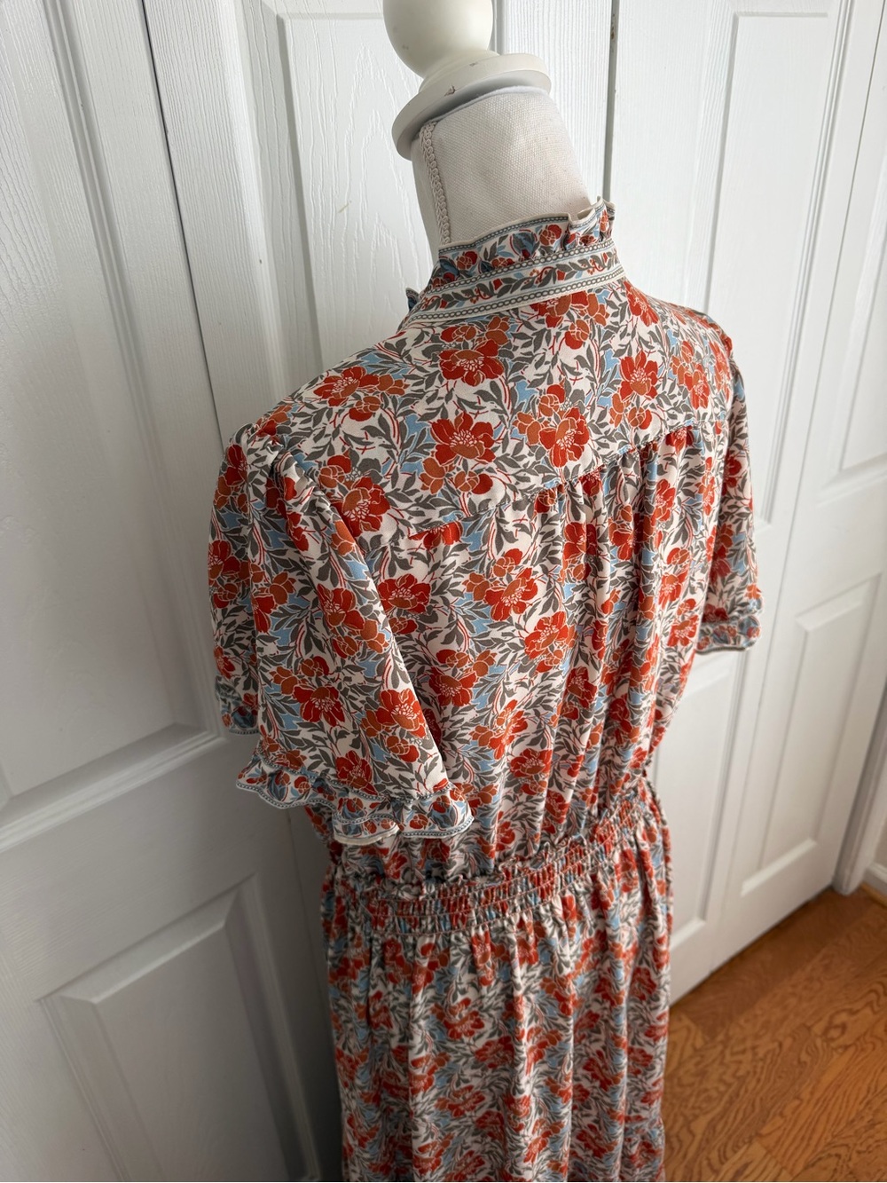 Max Studio Orange Cream Floral Maxi Dress Size XL Boho Ruffle V-Neck Peasant EUC - Picture 5 of 7